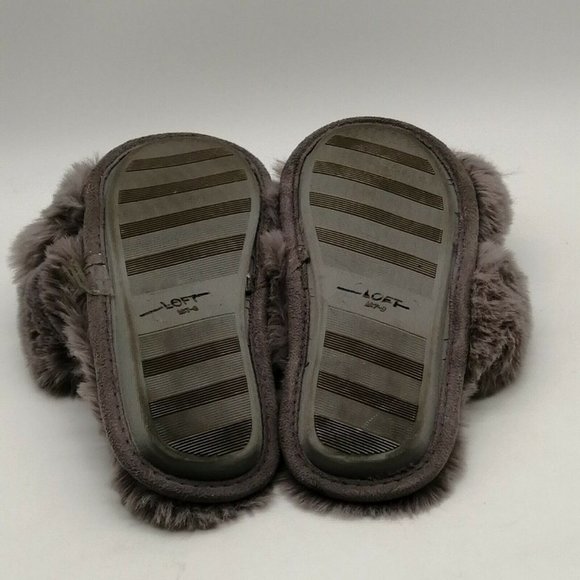 Loft Womens Flat Heel Slide Slipper Cushioned Grey Faux Fur Sz M 7-8 - Picture 4 of 9